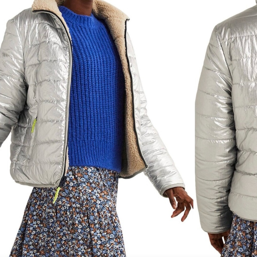 Boden Reversible Metallic Puffer Jacket Borg-Lined Size 16/18 — Playful, Warm
